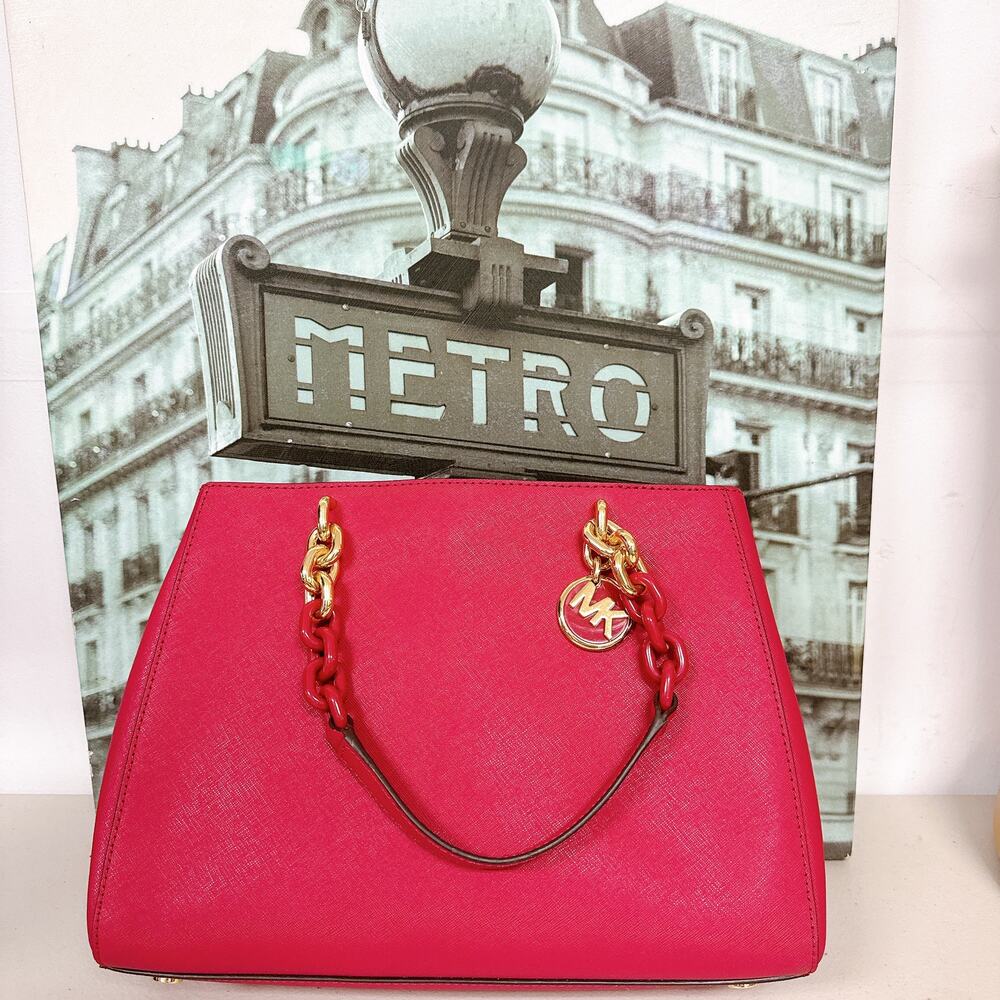 Michael Kors 30F7GCYS2L Cynthia Saffiano Leather Satchel CRANBERRY